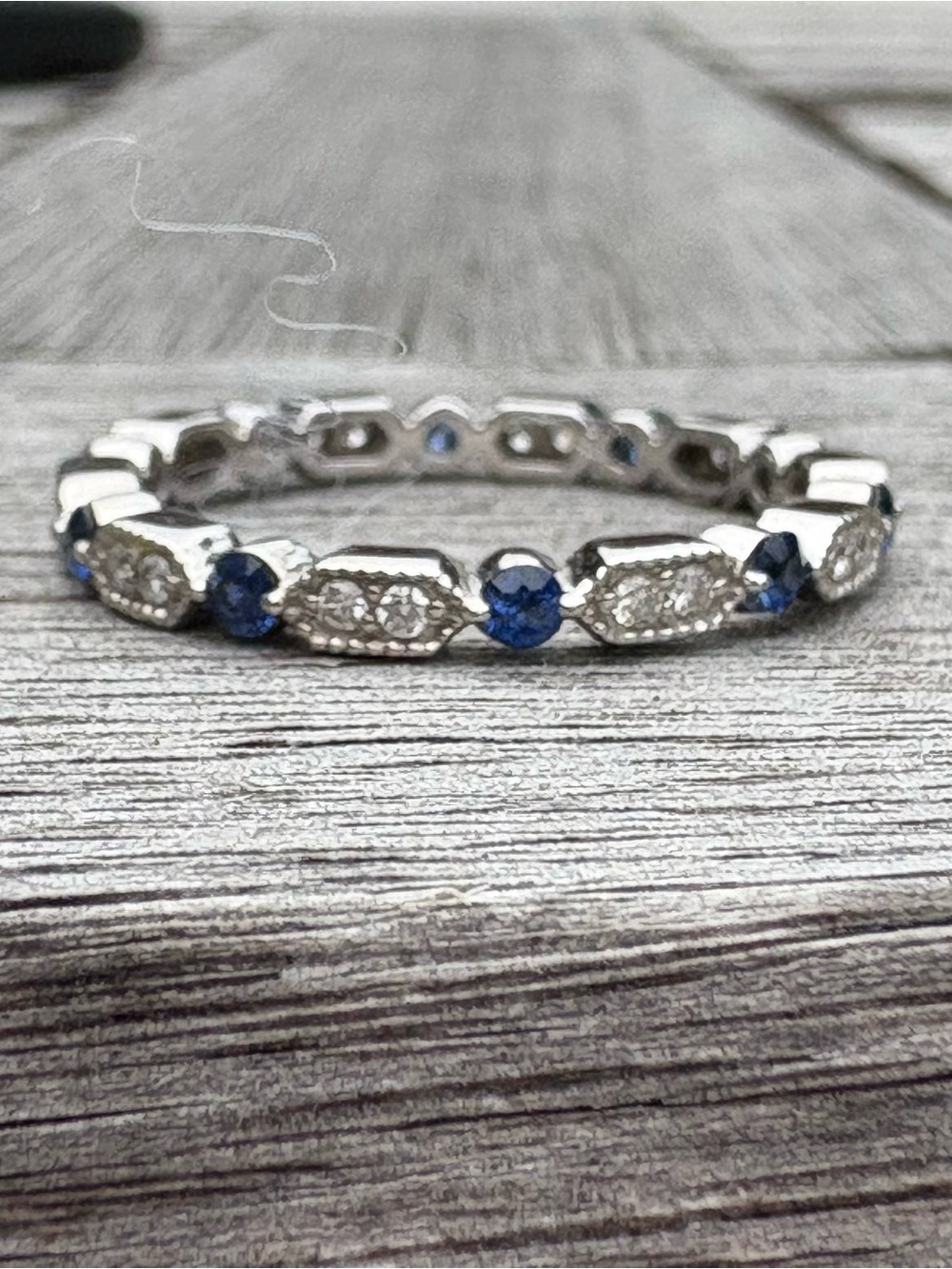 14k White Gold Diamond and Sapphire Eternity Band